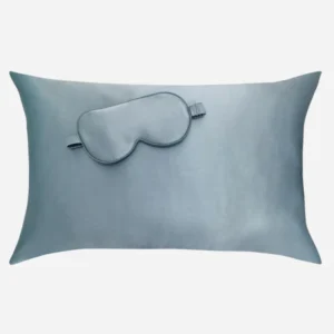 Pack Masque Et Taie D'oreiller En Soie Bleu